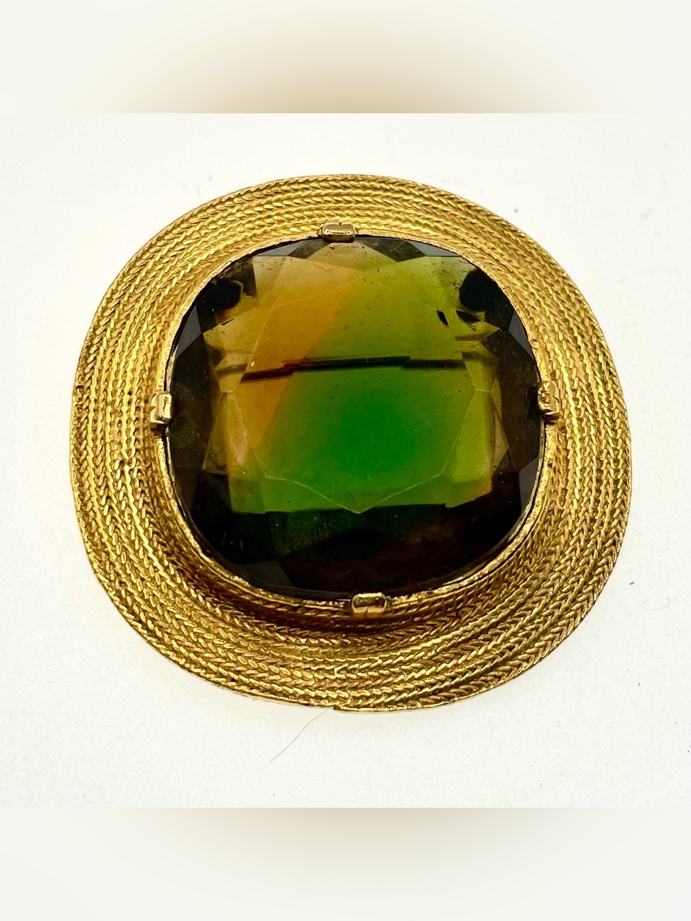 Vintage 1960s Accessocraft N.Y.C. Large Green Art Glass Crystal Brooch Signed